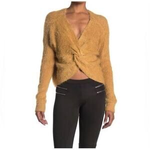 Dee Elly Twist Front Cropped Sweater Womens C Caramel Brown Long Sleeve